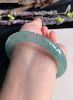 7月新品 鸿玉翡翠53圈口冰糯种晴水底圆条玉手镯女款正品3H70701