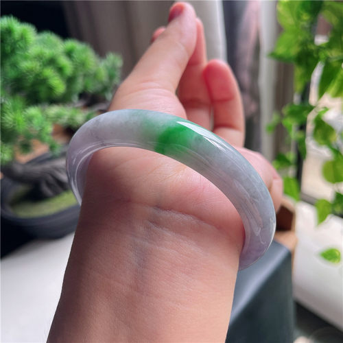 9月新品鸿玉翡翠58圈口冰糯种紫罗兰飘阳绿正圈玉手镯女款4Y80921