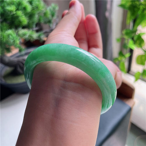 9月新品 鸿玉翡翠55圈口冰糯种满色绿正圈玉手镯女款正品10W30723