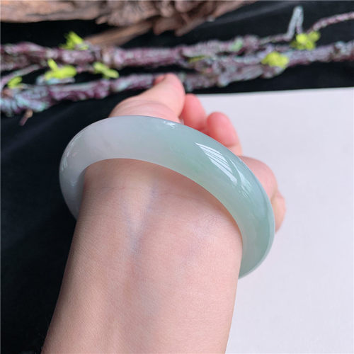 6月新品 鸿玉翡翠56圈口冰糯种晴水底正圈玉手镯女款正品10M50629