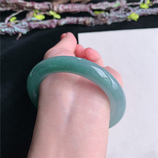5月新品 鸿玉翡翠55圈口冰糯种晴绿圆条玉手镯女款正品4A30505