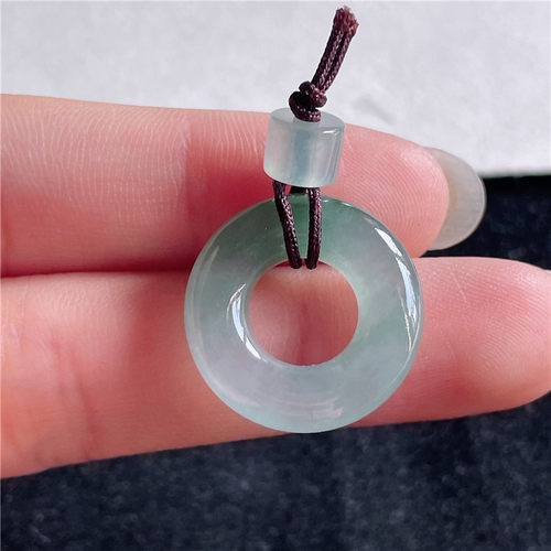 10月新品 鸿玉翡翠冰糯种晴水底平安玉环精美吊坠 正品A260930