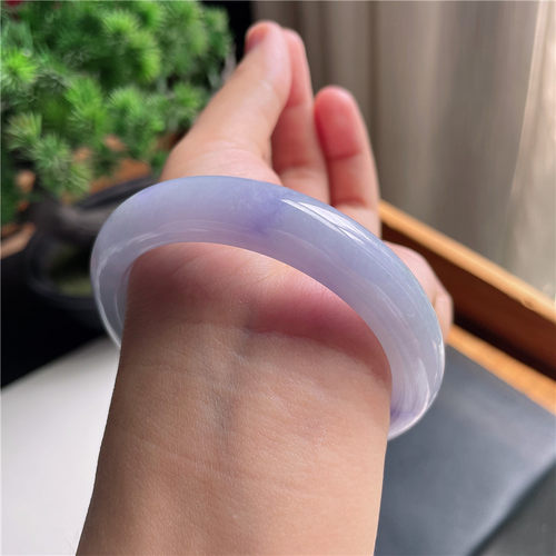 9月新品 鸿玉翡翠57圈口冰种紫罗兰正圈玉手镯女款正品12F70917
