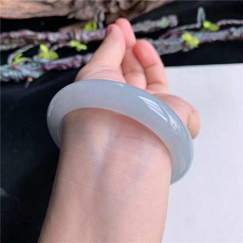 8月新品 鸿玉翡翠56圈口冰糯种带底色正圈玉手镯女款正品14V40807