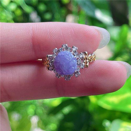 10月新品 鸿玉翡翠18k金镶嵌冰糯种紫罗兰招财貔貅精美戒指G50930