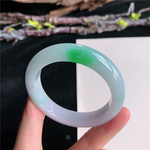 6月新品鸿玉翡翠52圈口冰糯种紫底飘阳绿正圈玉手镯女款109X60615