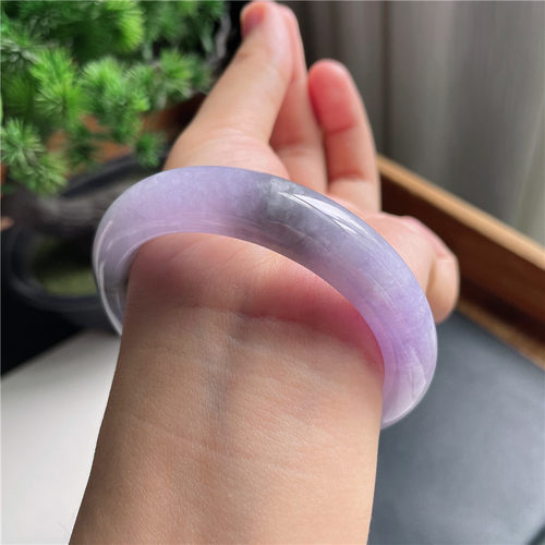 9月新品鸿玉翡翠55圈口冰糯种紫罗兰飘乌鸡正圈手镯女款11H40917