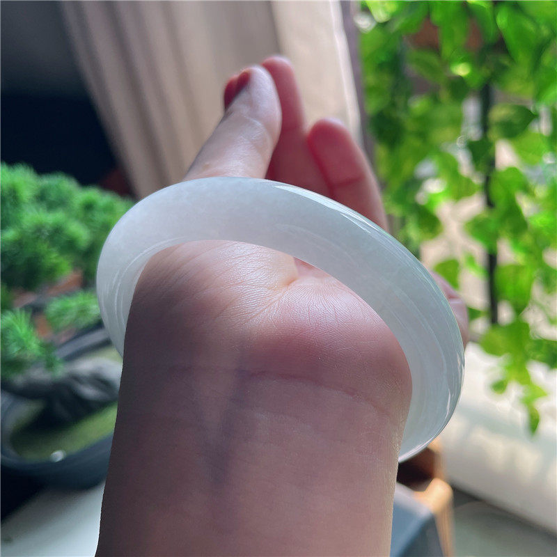 10月新品 鸿玉翡翠60圈口冰种晴水正圈玉手镯女款正品162X91021