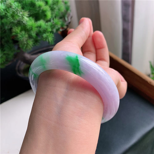 8月新品 鸿玉翡翠56圈口冰糯种三彩正圈玉手镯女款正品14H50821