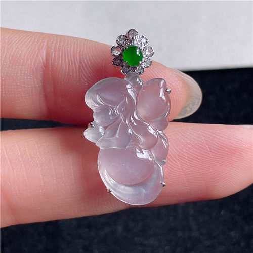 9月新品 鸿玉翡翠18k金镶嵌冰种起光白冰花仙子精美吊坠 A940920