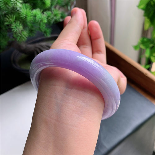 8月新品 鸿玉翡翠58圈口冰糯种紫罗兰正圈玉手镯女款正品10S20829