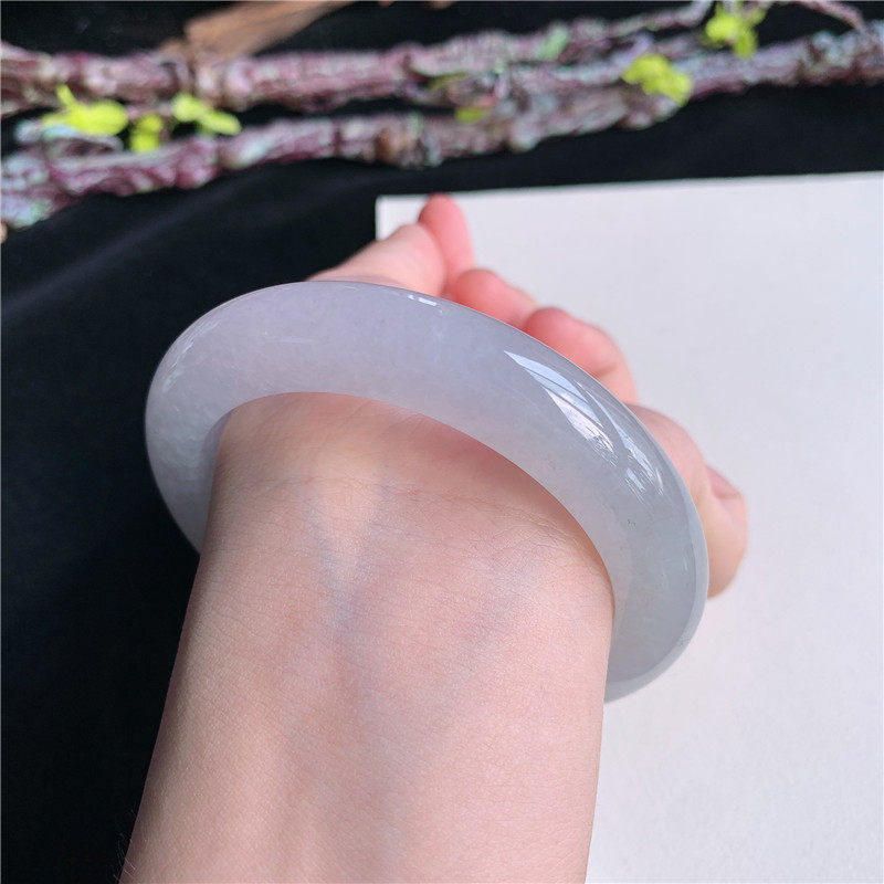5月新品 鸿玉翡翠58圈口冰糯种紫底正圈玉手镯女款正品24X60527