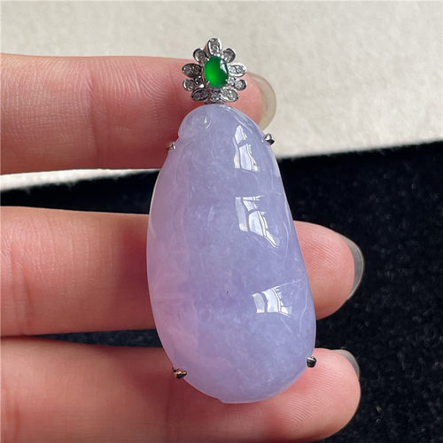 9月新品 鸿玉翡翠18k金镶嵌冰糯种紫罗兰四季豆精美吊坠 A880914
