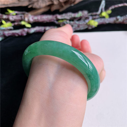 7月新品 鸿玉翡翠53圈口冰糯种满色满绿正圈玉手镯女款2E90630