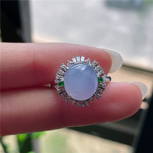 10月新品 鸿玉翡翠18k金镶嵌冰糯种紫罗兰蛋面精美戒指正品G50930