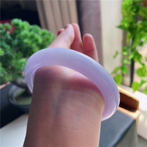 10月新品 鸿玉翡翠63圈口冰糯种紫罗兰正圈玉手镯女款正品1A81010