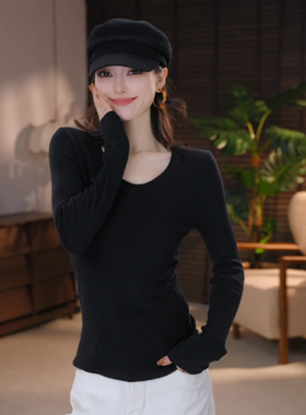 T6长袖INS风含羊毛桑蚕丝圆领女士保暖纯色显瘦针织衫-N25D085S