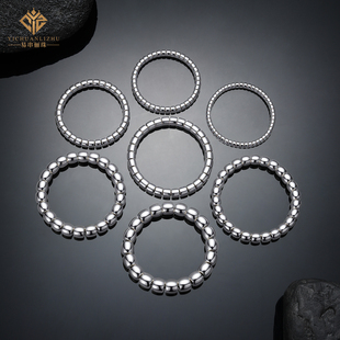 足银999实心直切足银情侣手链文玩手串实心手工打造文玩手持银珠