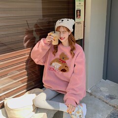 Real price real shot lamb wool thickened cashmere autumn and winter coat loose Korean sweater