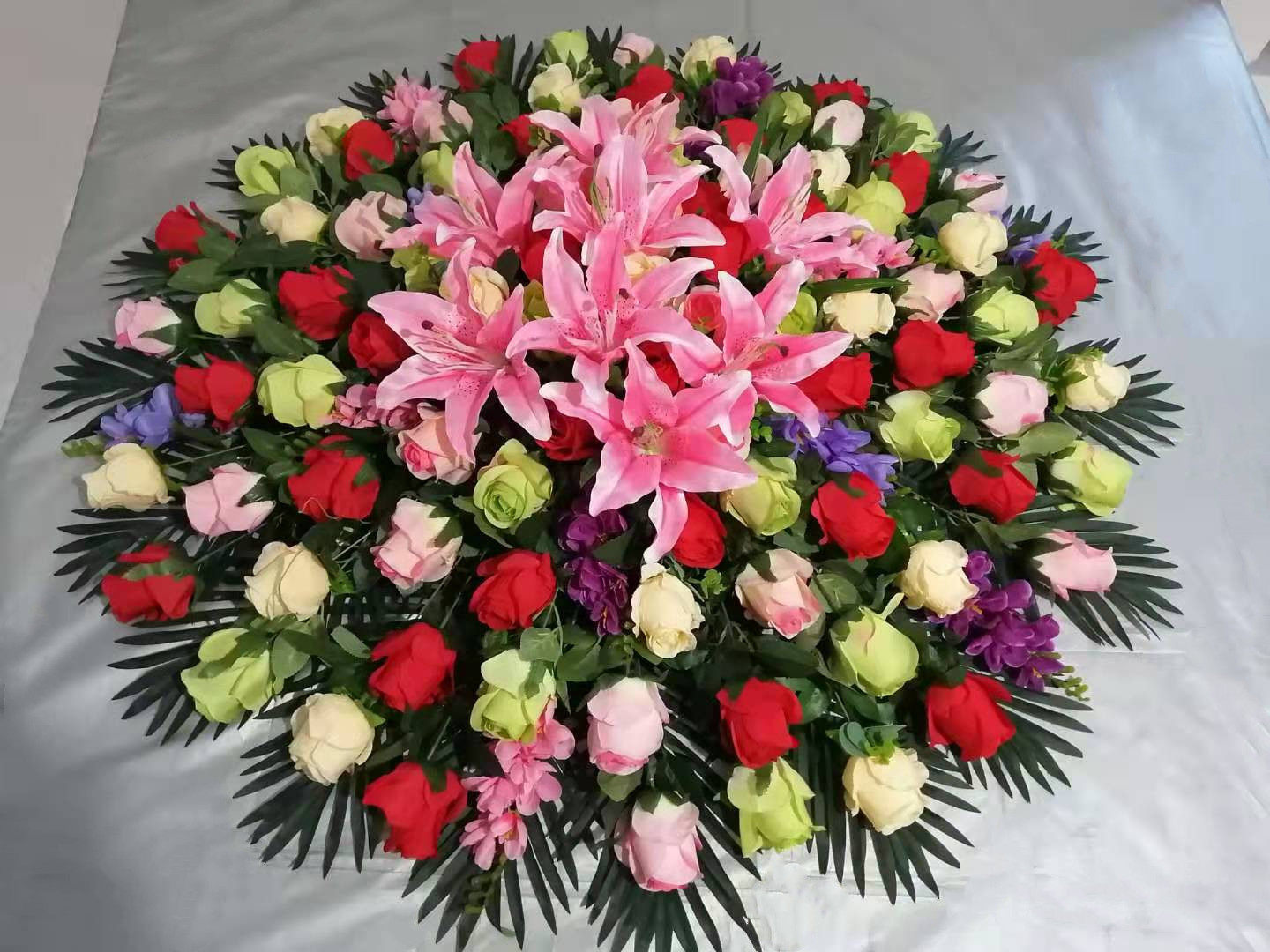 酒店餐桌转盘花大圆桌中间装饰花圆形假花餐厅电动桌摆花仿真台花