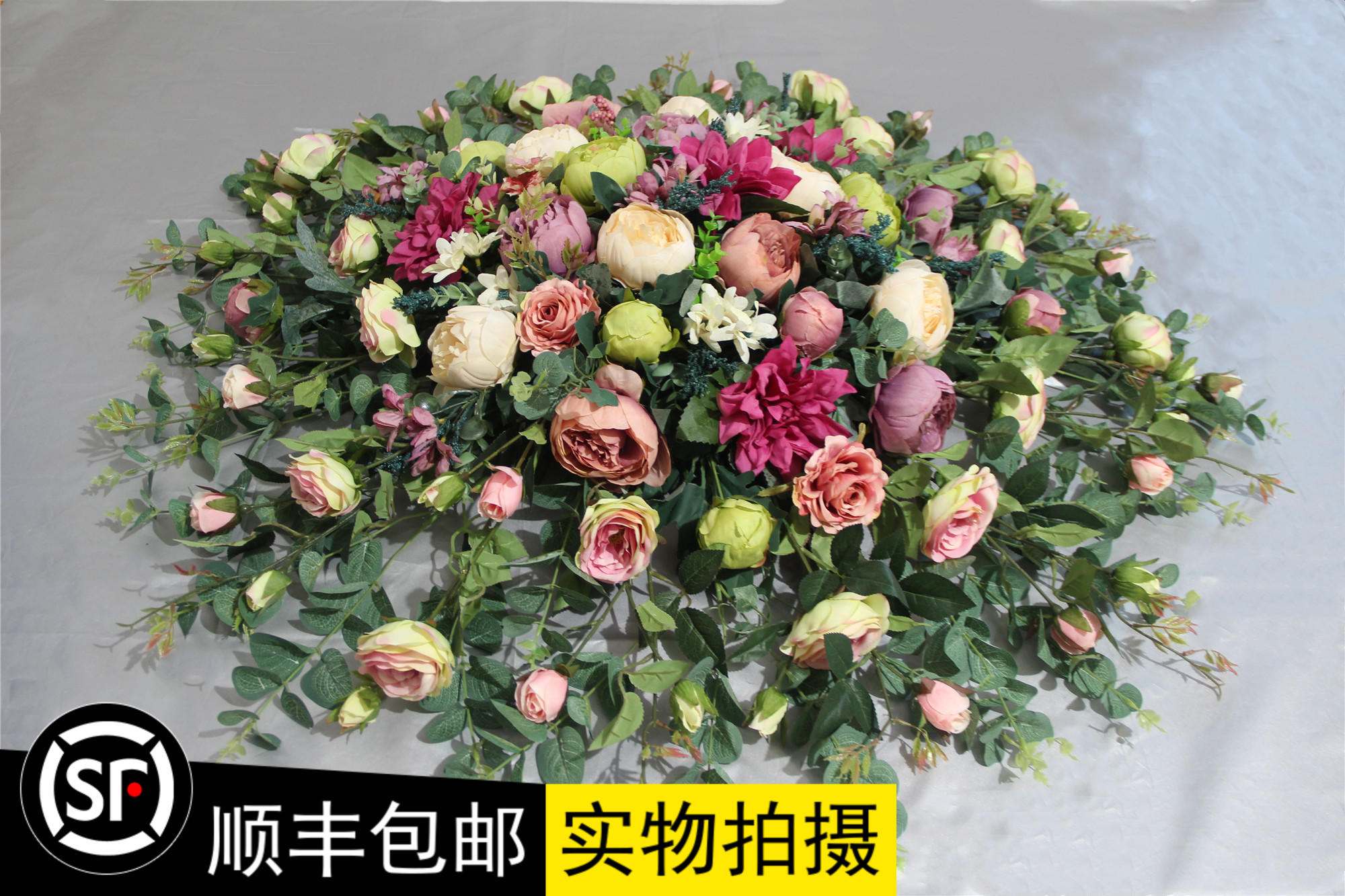绢花新款套装花酒店大型餐桌圆形摆放欧式花转盘台面插花仿真花