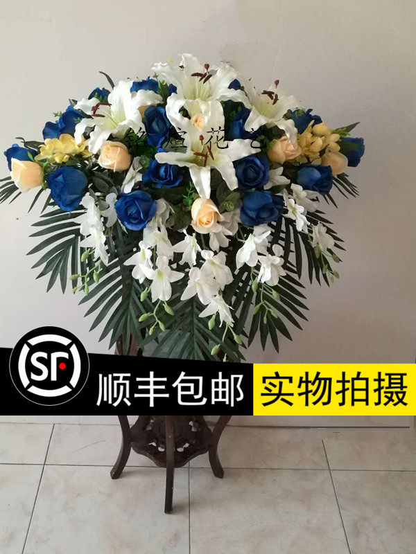 蓝色新款绢花园艺玫瑰下垂花 假花绢商务台花会议桌花家居仿真花
