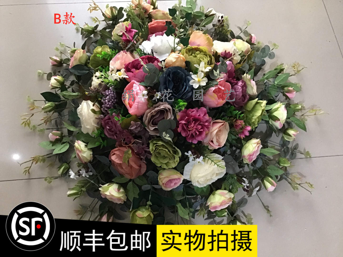 新款西欧风情套装园艺大电动转盘圆桌大型插花餐桌装饰欧式仿真花