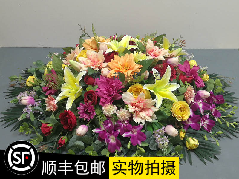 绢花新款套装仿真假花酒店大型餐桌圆形摆放欧式花转盘台面插花