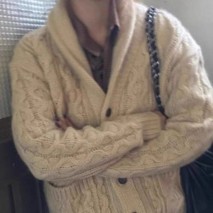 毛衣外套女秋冬加厚宽松外穿上衣复古日系慵懒港风 麻花针织开衫