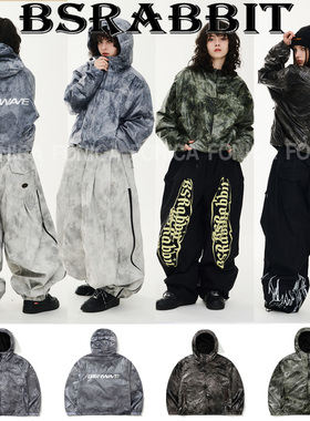 2526BSRABBIT韩国滑雪服男女款单板双板防水连帽开衫套装灰色绿色