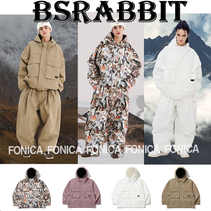 24BSRABBIT韓國滑雪服衣單雙板男女款防水防風(fēng)開衫拉鏈連帽葉子褲