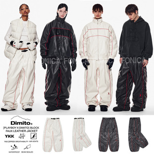 2526DIMITO韩国滑雪裤防水休闲宽松男女款耐磨双单板PLAYBOY白色