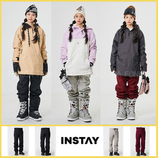 2223INSTAY韩国滑雪裤扎脚包细腿缩裤男女款防水保暖双单板灰黑色