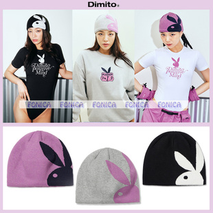 2324DIMITO韩国滑雪帽针织帽运动帽防寒防风保暖户外运动兔子白色