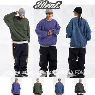 T恤保暖紫色绿色 圆领宽松长袖 2526BLENT韩国滑雪卫衣男女款 长款