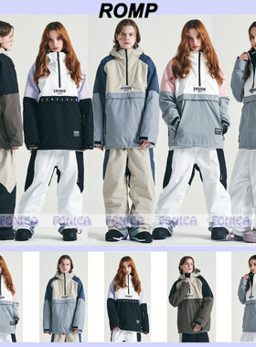 2324ROMP韩国滑雪服男女款双板单板防水连帽套头白粉色紫色卡其色