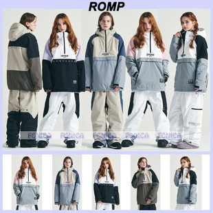 2324ROMP韩国滑雪服男女款双板单板防水连帽套头白粉色紫色卡其色