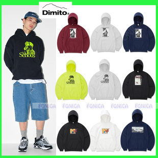 24DIMITO韩国滑雪卫衣长款保暖连帽卫衣休闲宽松长袖打底衫白黄色