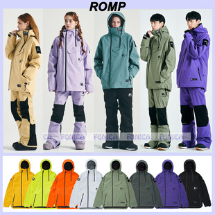 24ROMP韩国滑雪服男女款双板单板防水连帽开衫白粉色紫色卡其色