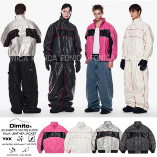 2526DIMITO韩国滑雪服防水皮衣单板双板男女款PLAYBOY棒球赛车服