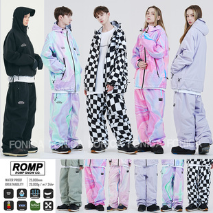 2526ROMP韩国滑雪裤男女款双板单板防水耐磨宽松休闲直筒灰色银色