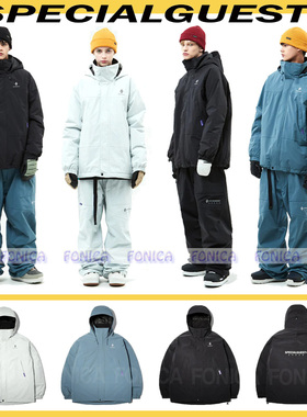 SPECIALGUEST 滑雪服防水男女款单板双板连帽拉链黑蓝色3L滑雪衣