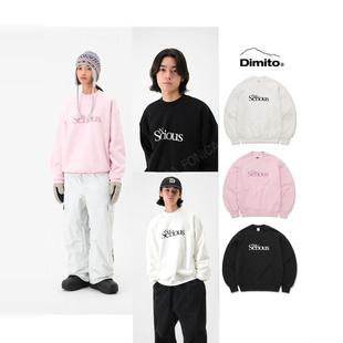 24DIMITO韩国长款滑雪卫衣打底衫圆领男女款单板双板橘色粉色套头