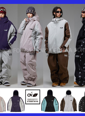 2526OVYO滑雪服连帽拉链保暖防水防风单板双板开衫粉色紫色耐磨3L