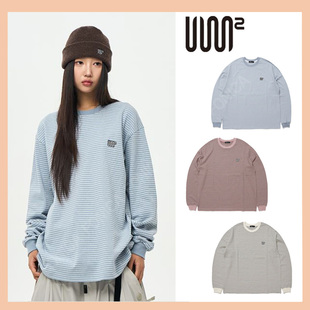 2526USS2韩国滑雪卫衣圆领户外运动长款 儿黑白横条纹 套头打底衫