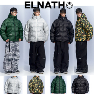 2526ELNATH羽绒滑雪服连帽拉链保暖防水防风单板开衫黑白色黑色