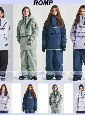 2324ROMP韩国滑雪服男女款双板单板防水连帽套头白粉色紫色卡其色