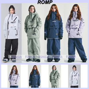2324ROMP韩国滑雪服男女款双板单板防水连帽套头白粉色紫色卡其色