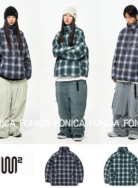 24USS2韩国滑雪服防水防风衣男女款单板双板连帽套头保暖格子加棉