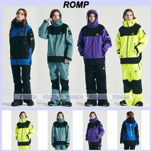 24ROMP韩国滑雪服单板双板男女款防水防风紫色白色开衫连帽防寒
